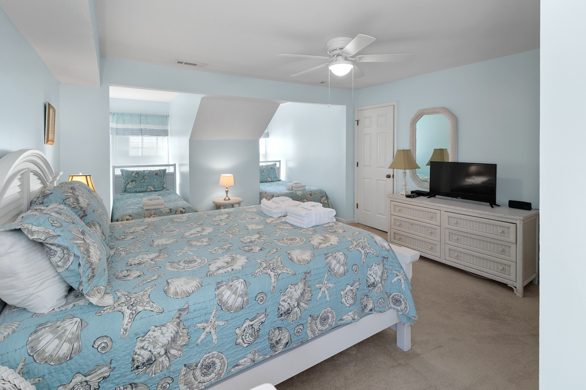 Bedroom 3 with Queen and 2 Twins, Flat Screen TV, and Private Ba