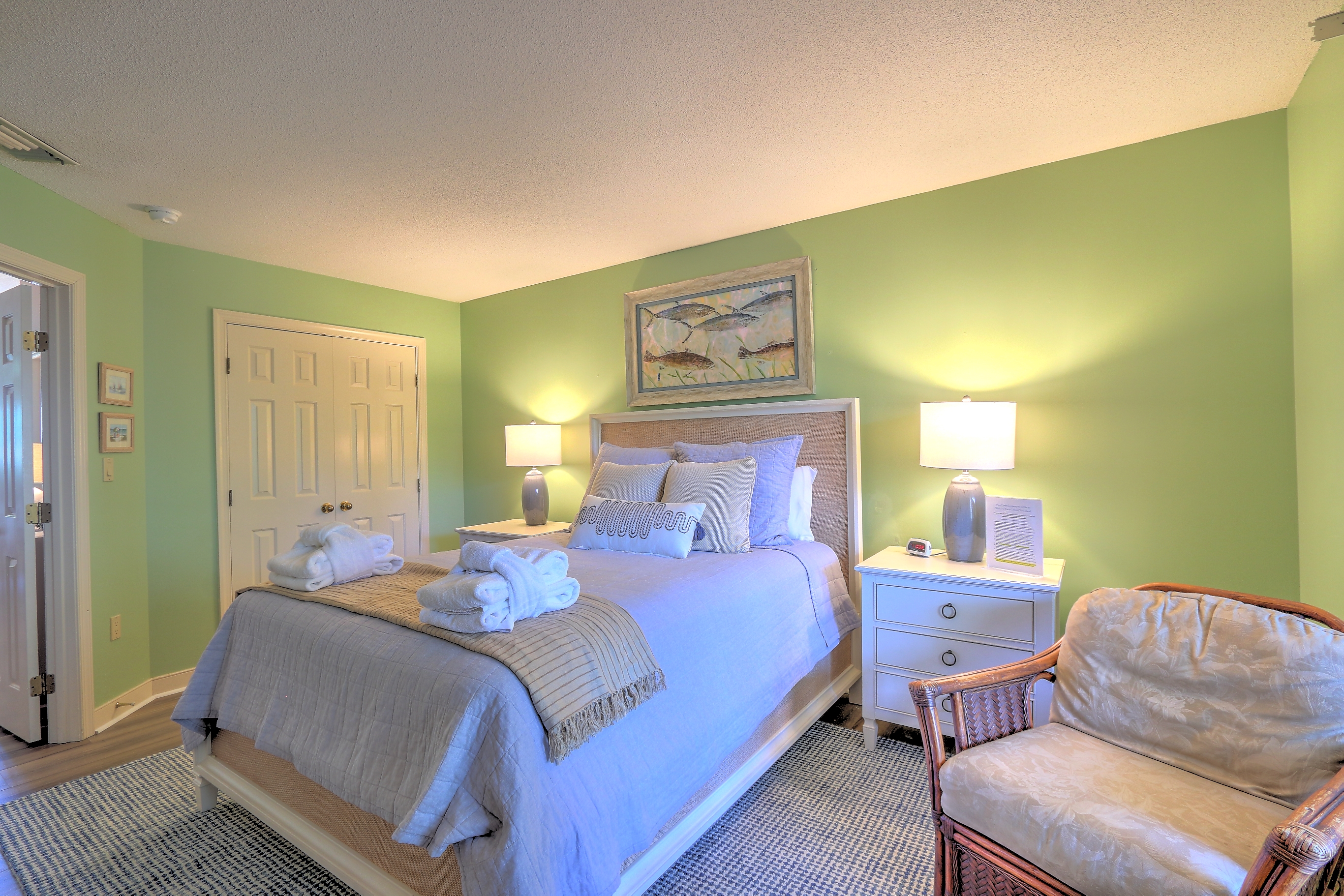 Bedroom 3 with Queen Bed, Flat Screen TV, and Hall Bath