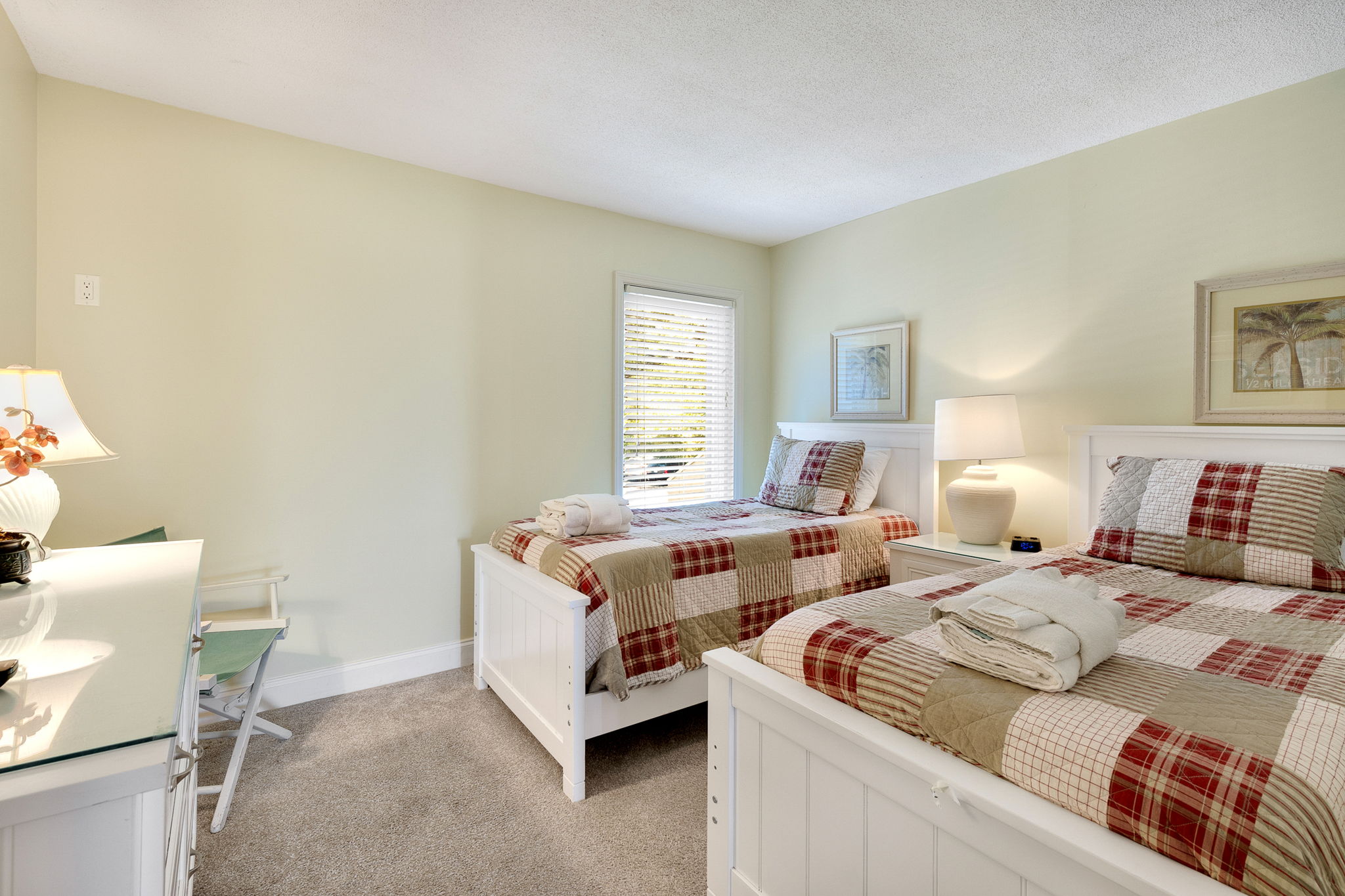 Bedroom 2 with two Twins, Flat Screen TV, and a Shared Bath