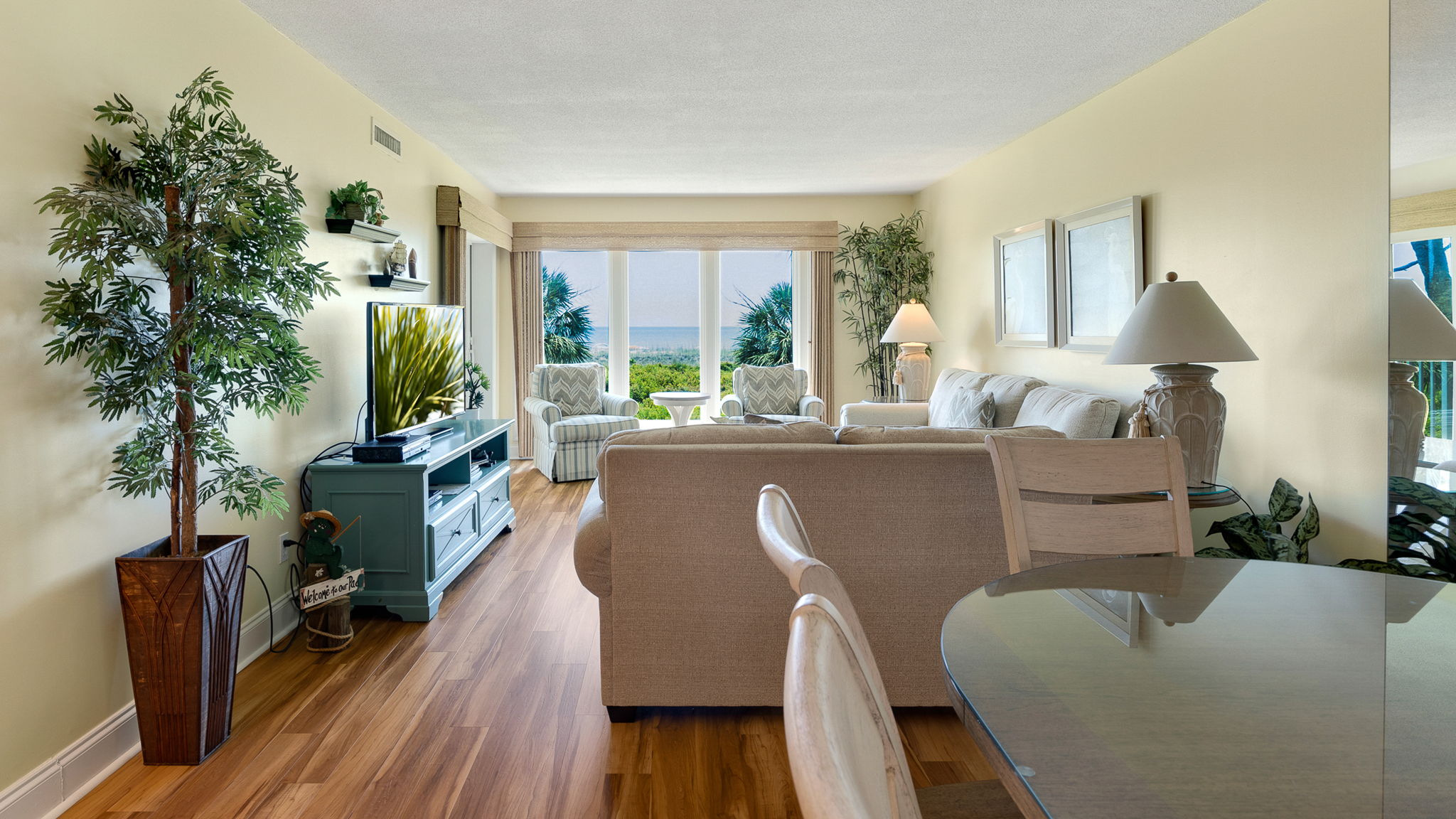 Living Room with Flat Screen TV and Ocean Views