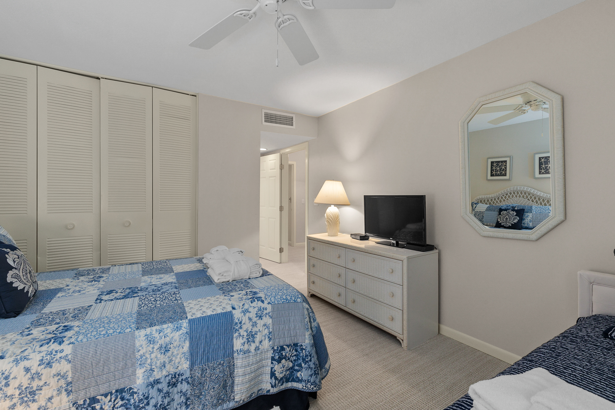 2nd Bedroom with Queen and Twin Beds, Flat Screen TV, and Privat