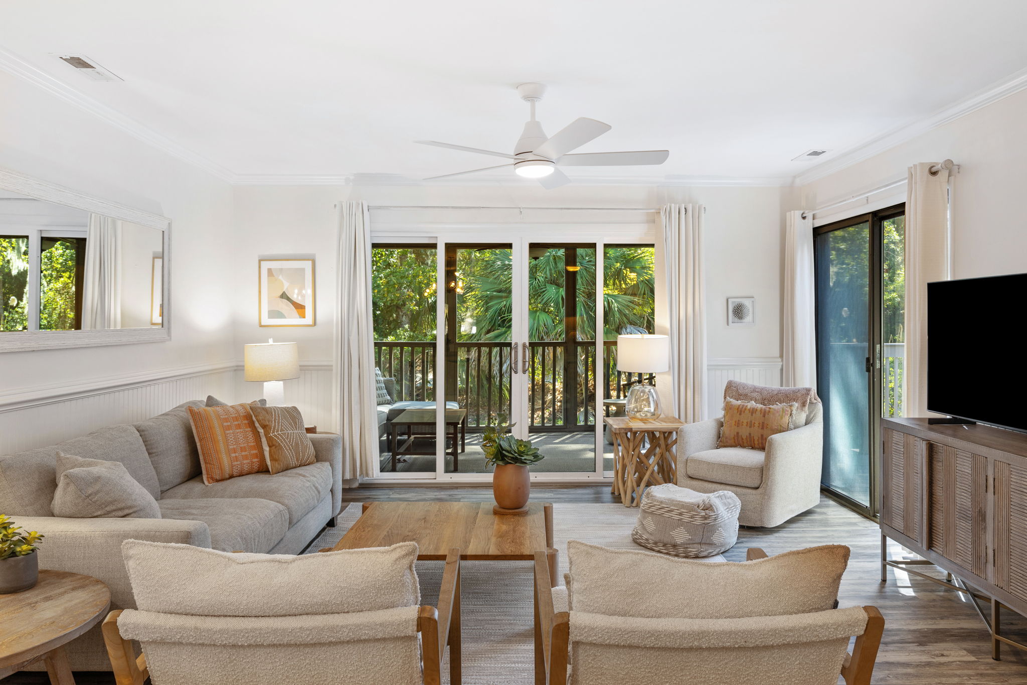 Living Room with Flat Screen TV, and Private Balcony