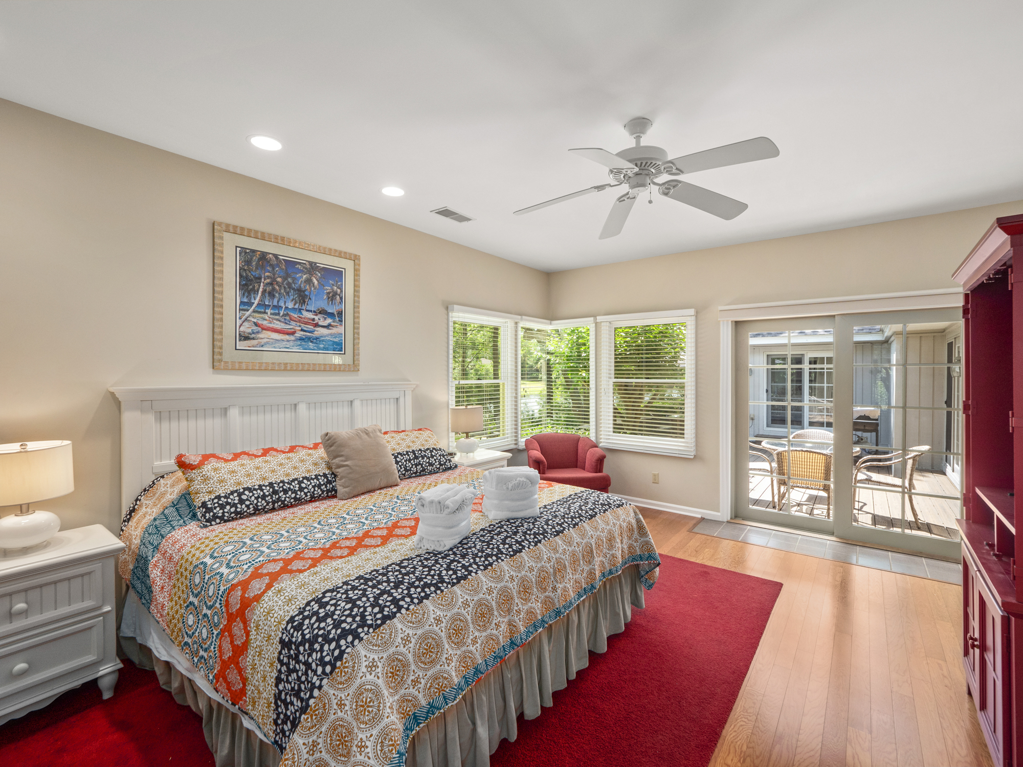 Master bedroom with King bed, private bath and TV