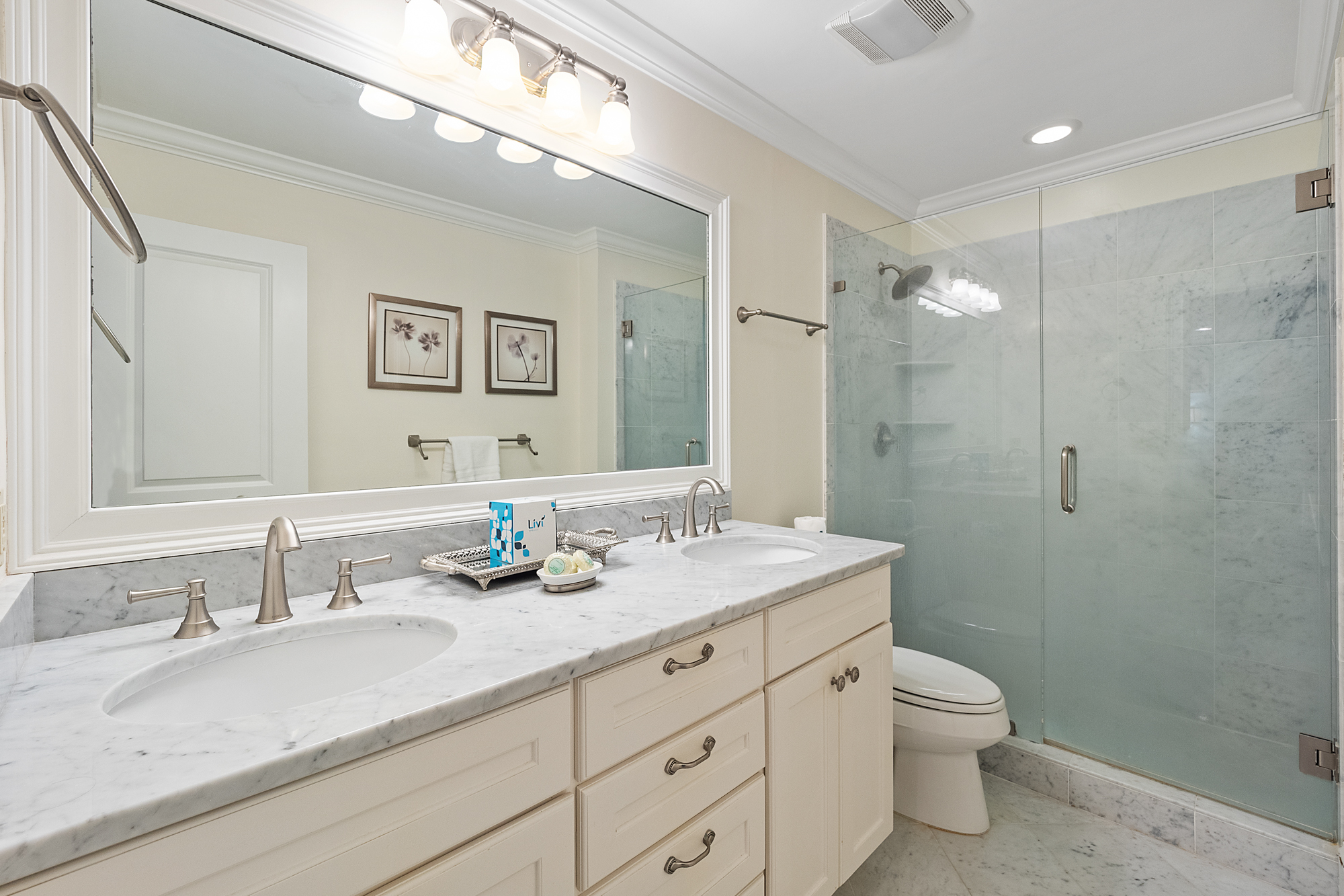Master bath w/ walk-in shower & Jack & Jill vanity