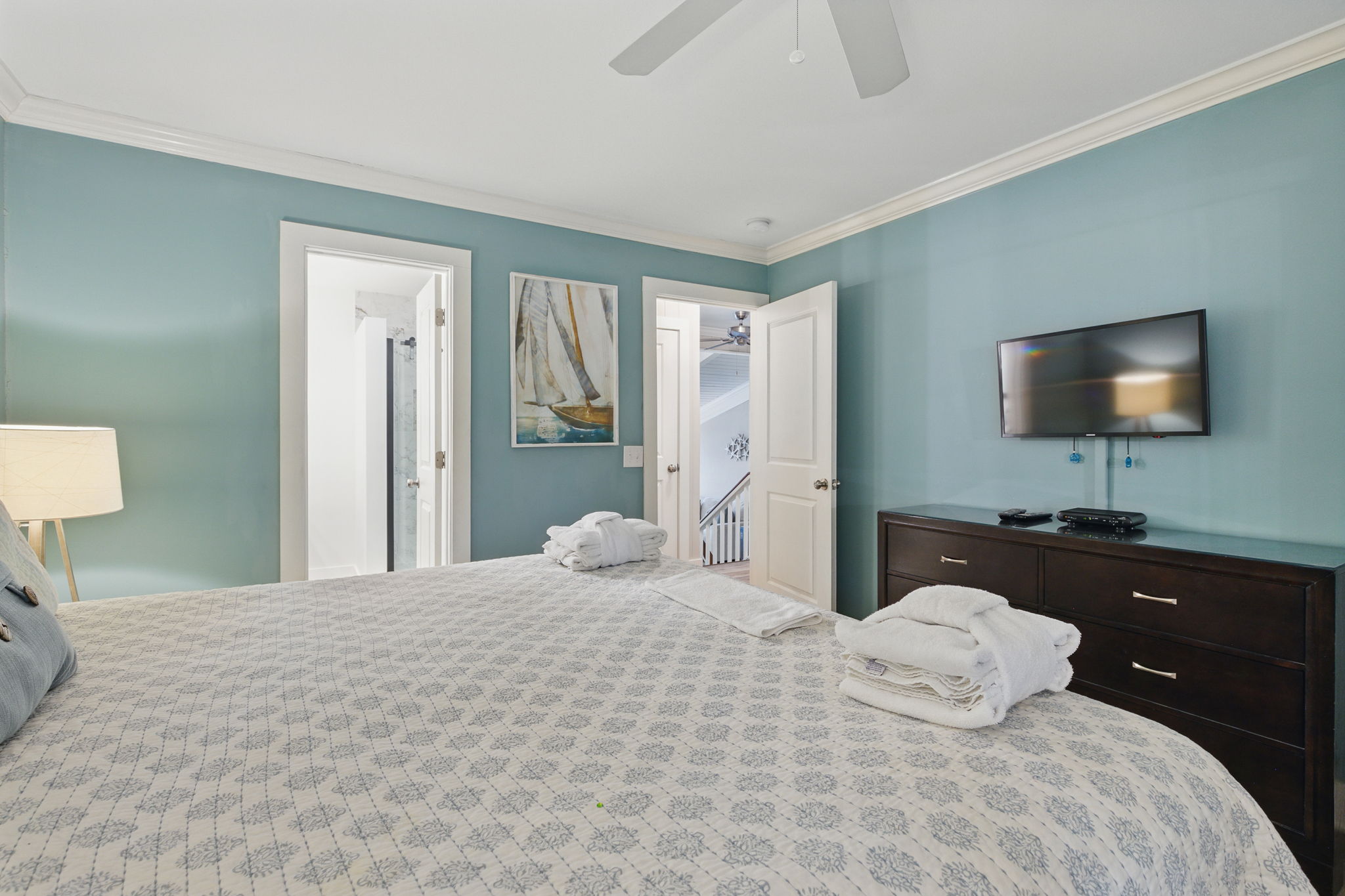 Master Bedroom with King Bed, Flat Screen TV and Private Bath