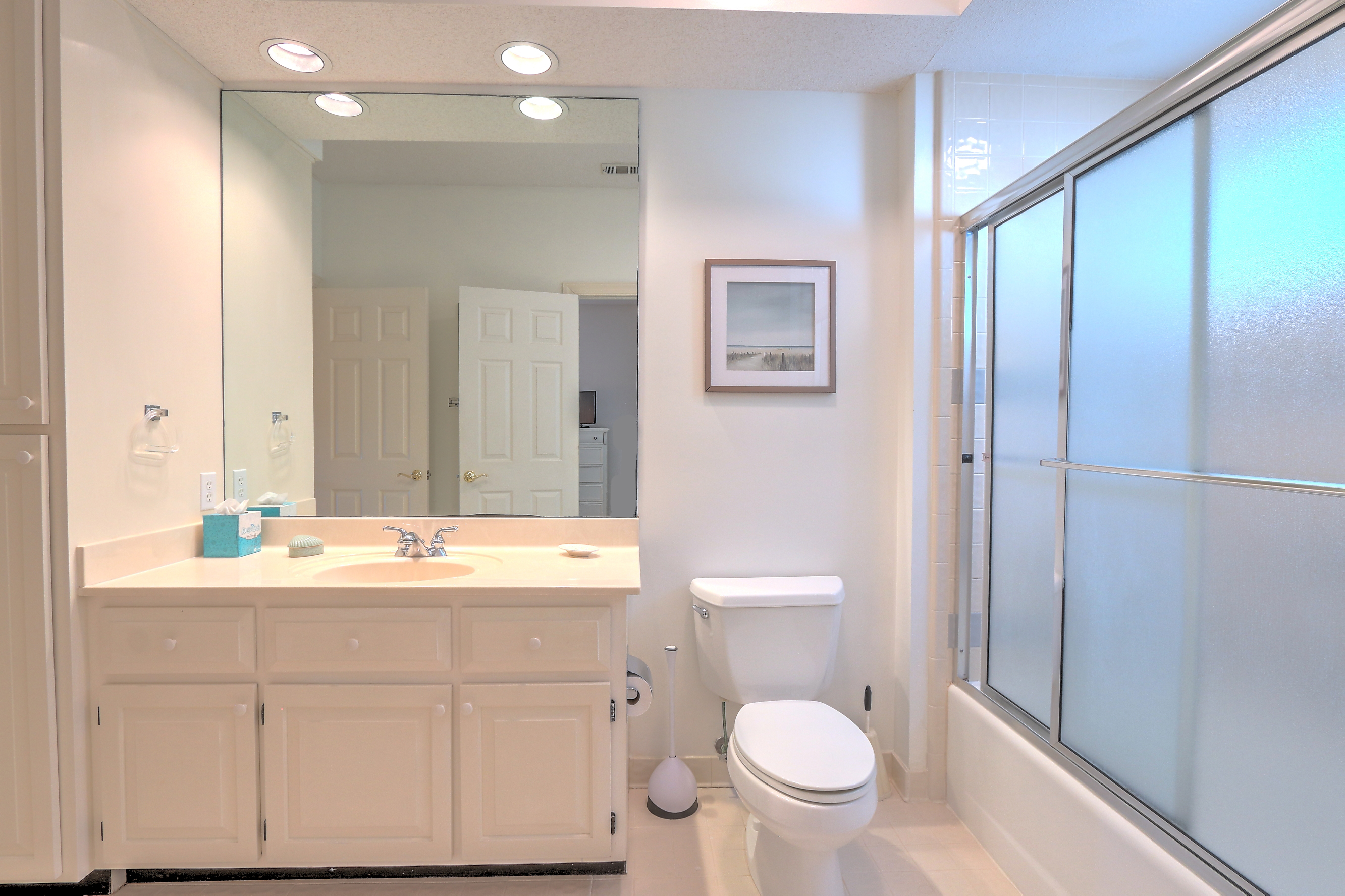 Shared Bath between Bedrooms 2 & 3, with a shower/tub combo
