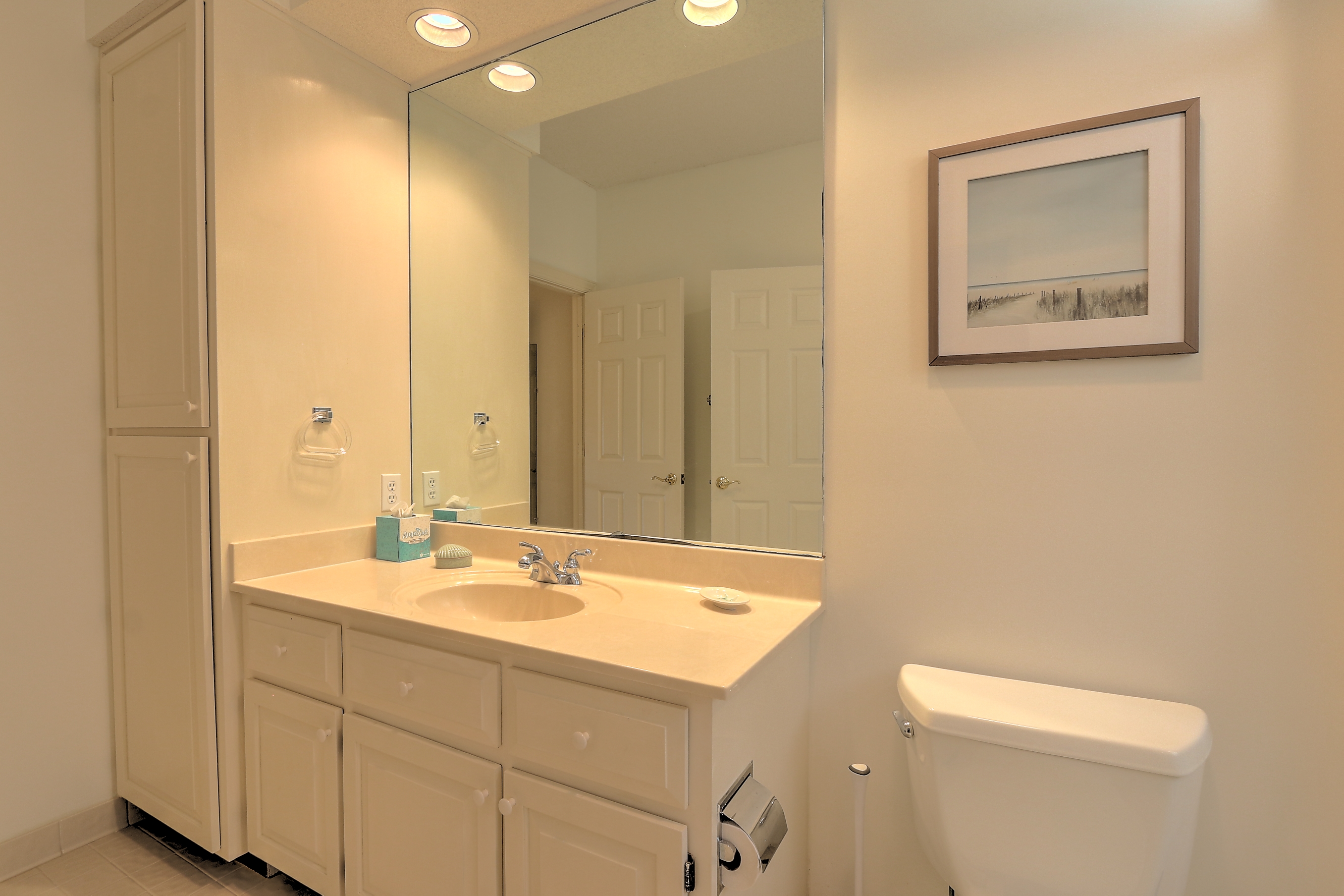 Shared Bath between Bedrooms 2 & 3, with a shower/tub combo