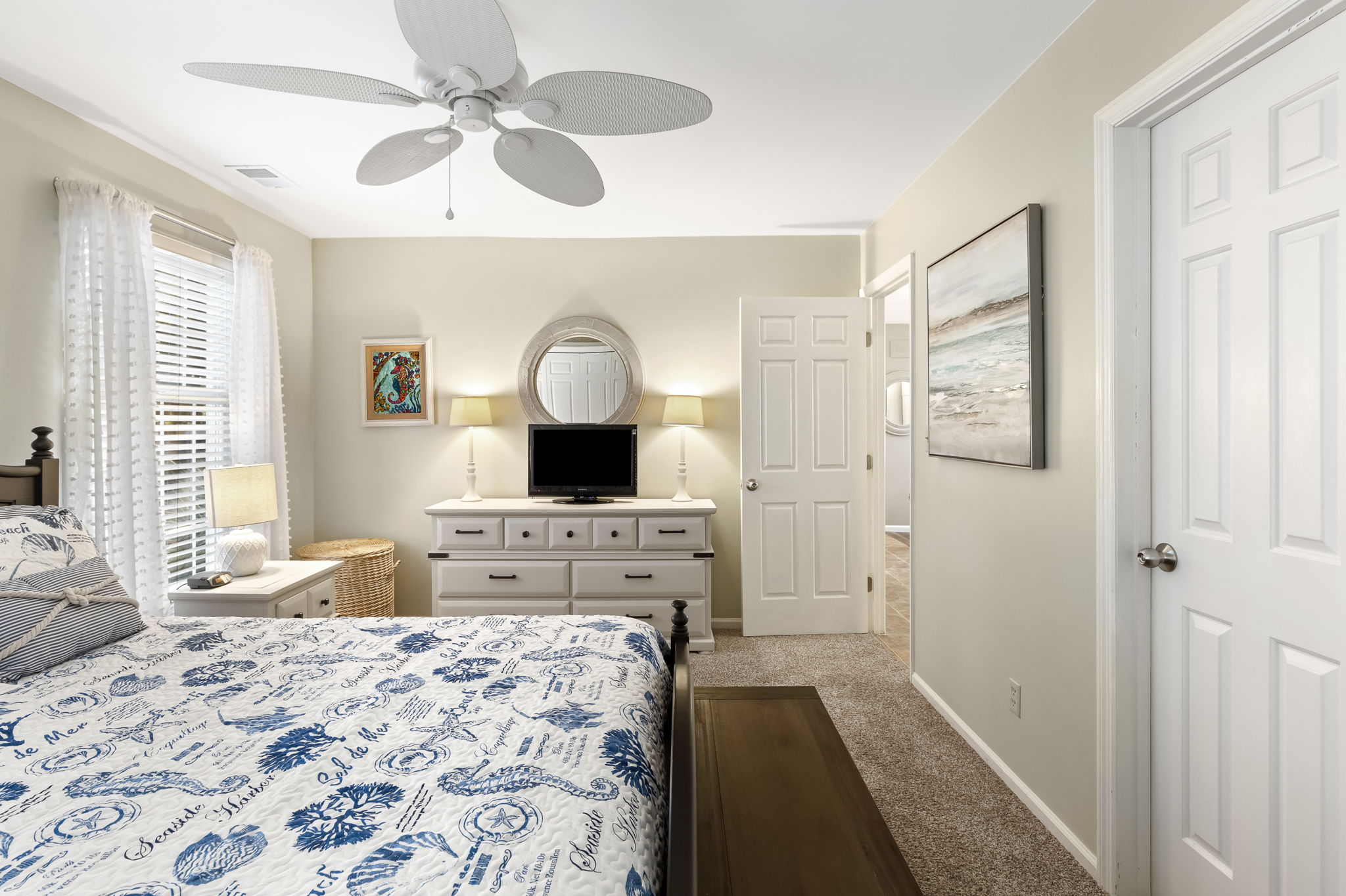 Bedroom 2 with Queen Bed, private bath, and Flat Screen TV