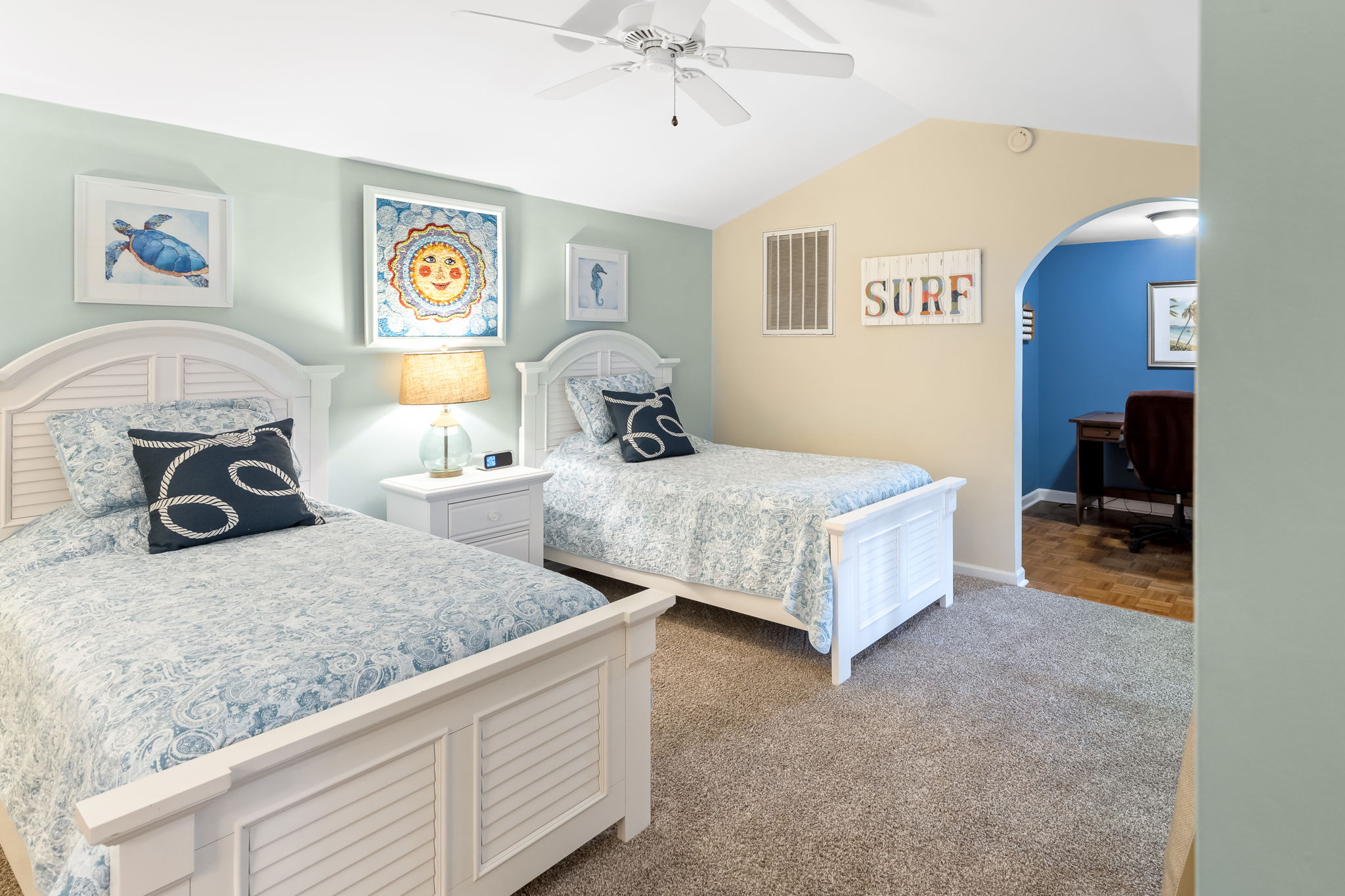 Bedroom 3 with two Twins, Private Bath, and Flat Screen TV