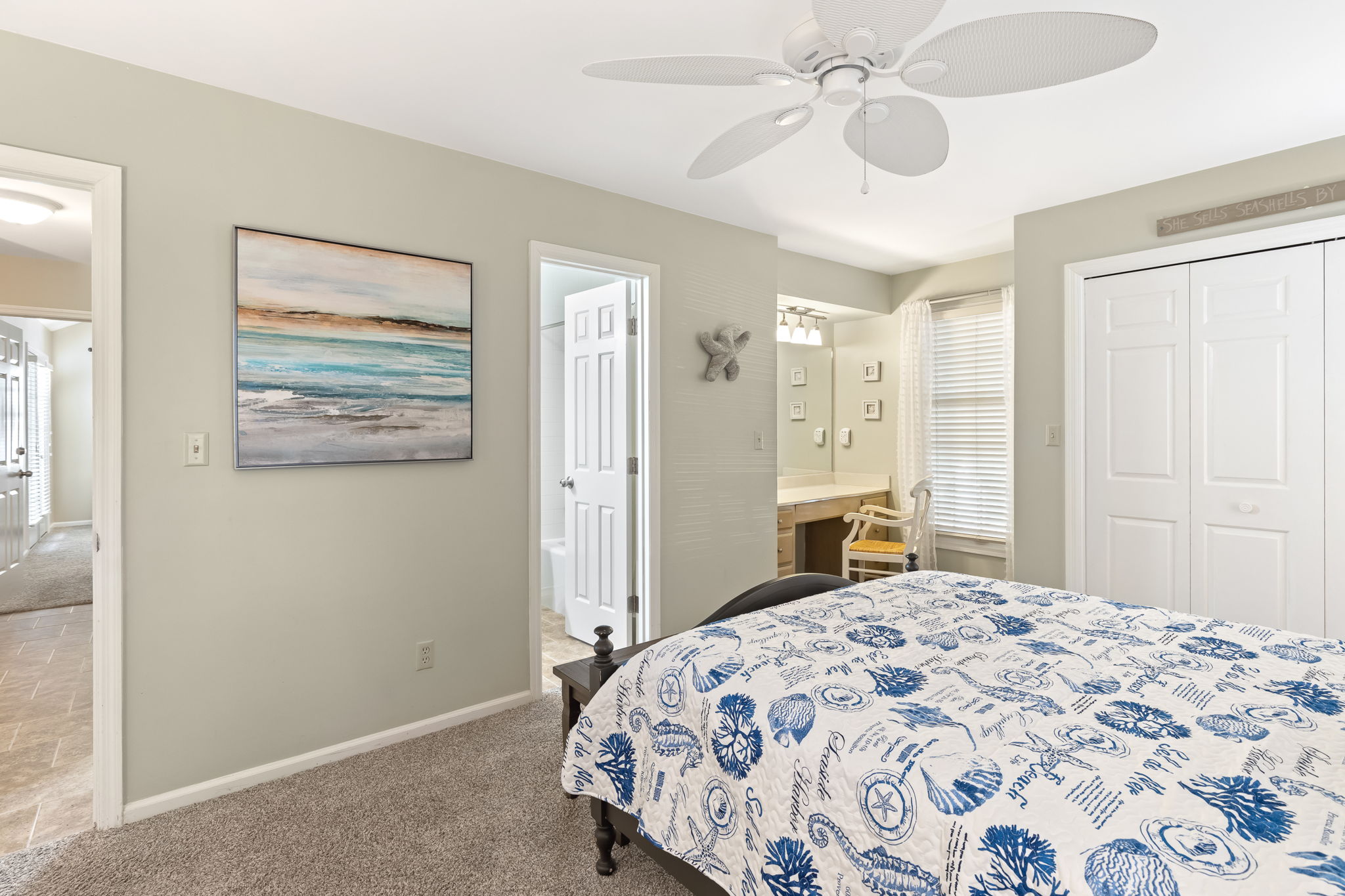 Bedroom 2 with Queen Bed, private bath, and Flat Screen TV