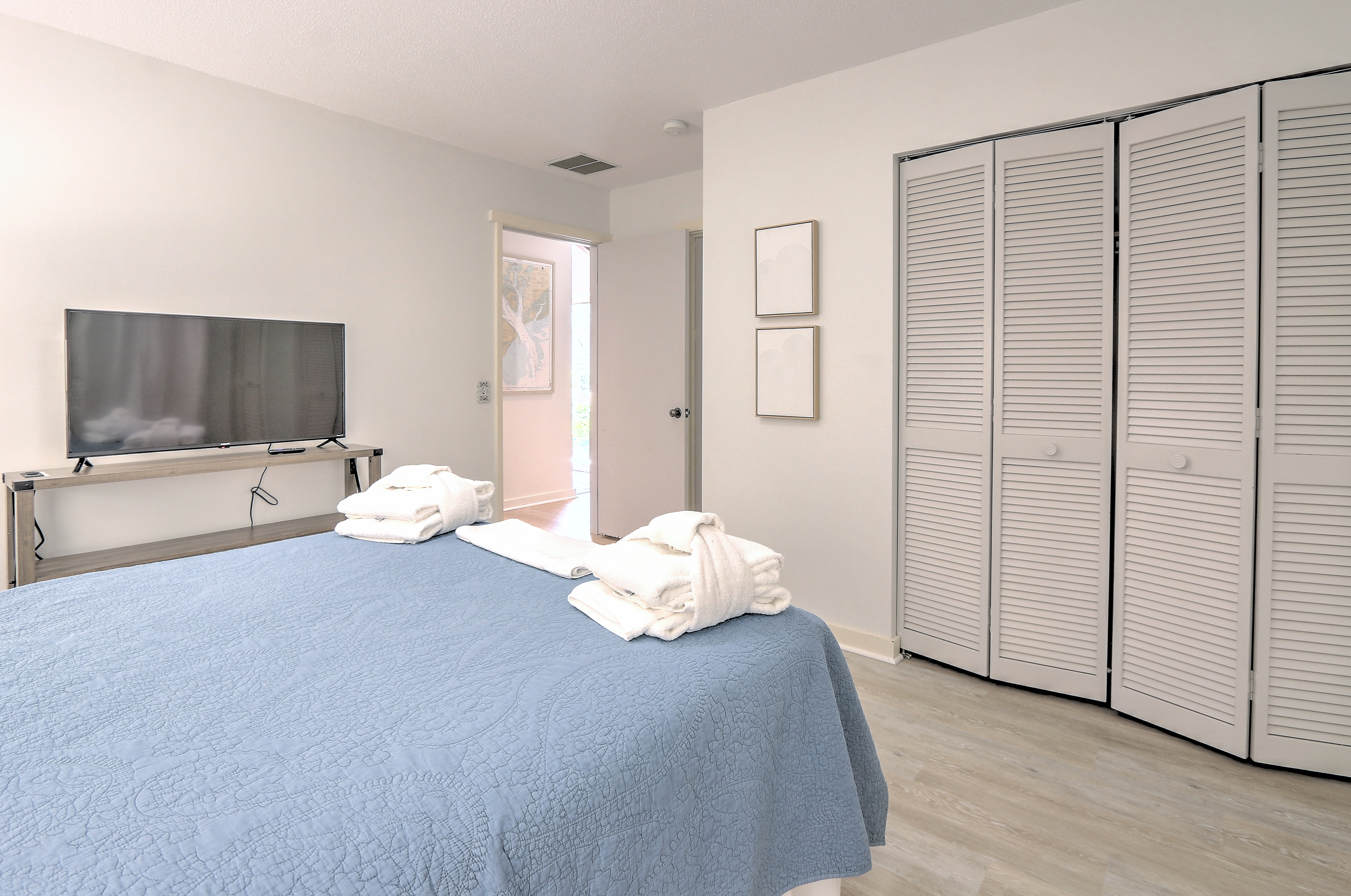 Bedroom 2 with Queen, Flat Screen TV, and Shared Bathroom