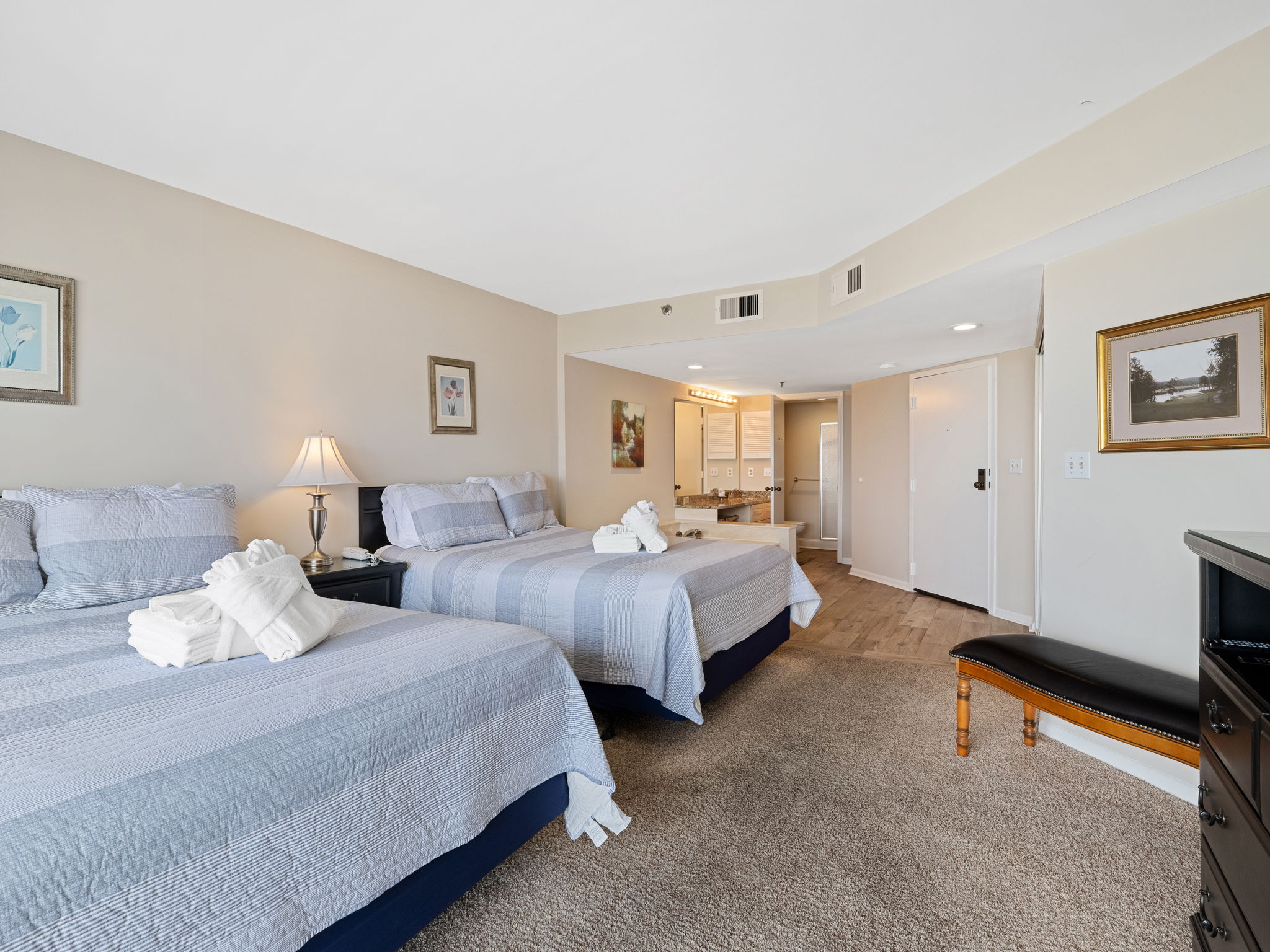Bedroom 2 with Two Queens, Private Balcony, and Flat Screen TV