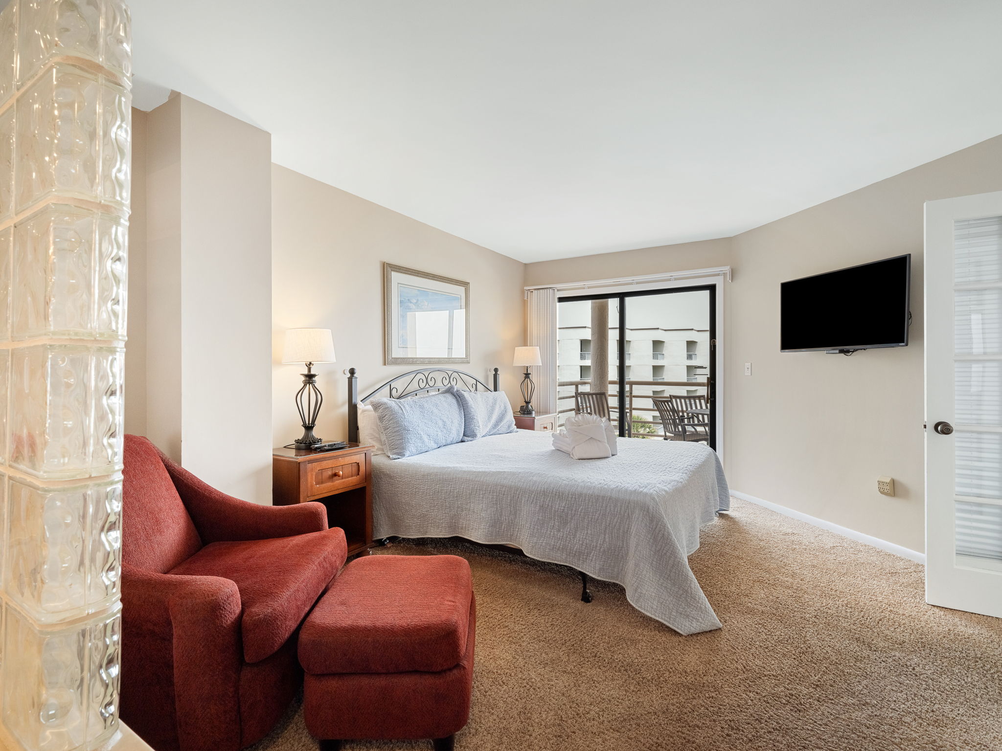 Master Bedroom with King Bed, Flat Screen TV and Private Balcony