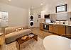 Spacious living and kitchen area with ample supplies