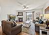 Spacious Living Room with Gas Fireplace, Sleeper Sofa and SMART TV with Cable & WIFI throughout vacation rental