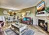 Spacious Living Room with Gas Fireplace, Sleeper Sofa and SMART TV with Cable & WIFI throughout vacation rental