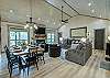Spacious living room and kitchen with dining