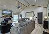 Spacious living room and kitchen with dining