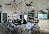 Spacious living room and kitchen with dining