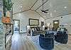 Spacious living room and kitchen with dining