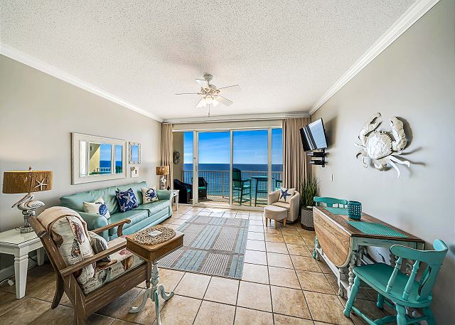 Guest-ready Panama City Beach condo with balcony view