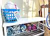 Dog basket and beach towels