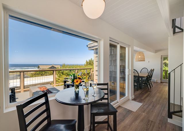 Breakfast nook off of the kitchen with ocean view