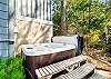 Private hot tub in a wooded backyard area
