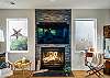 Ocean views from the open living space with streaming TV and gas fireplace 