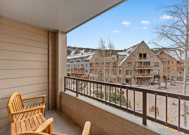 Private balcony overlooking River Run Village center. 