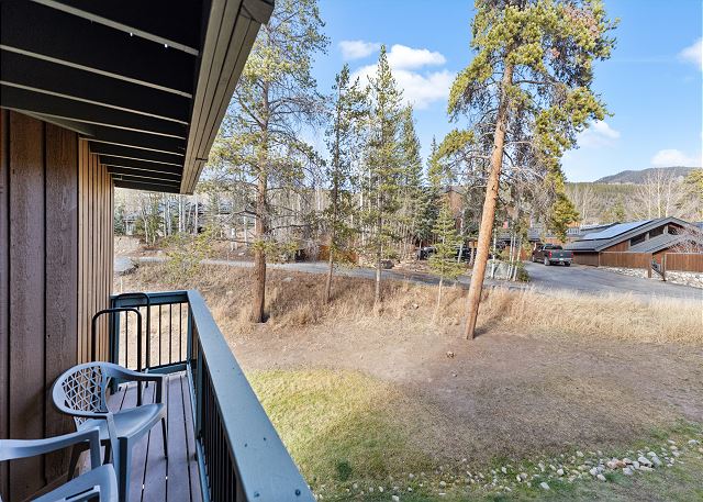 Mountain and treed view from the private deck.