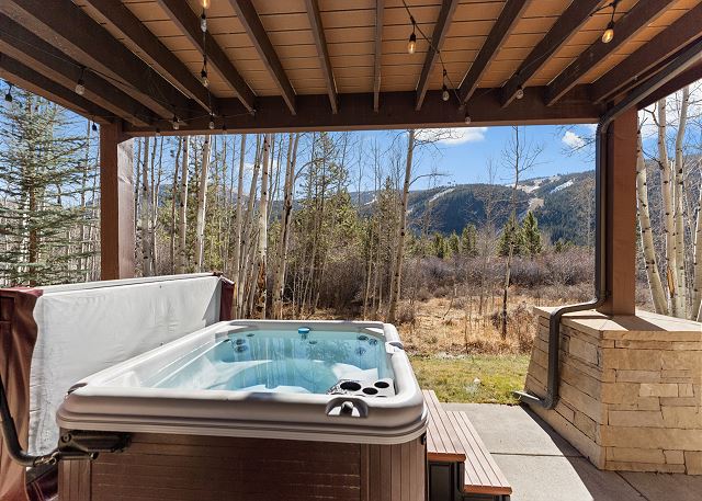 Private patio with hot tub