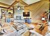 Spacious Living Room with Flatscreen, Fireplace, Wet Bar