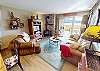 Beautiful Living Area with Wood Fireplace, Flatscreen