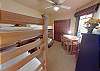 3rd Bedroom has 3 Twins in Bunks, Tall Table, Flatscreen
