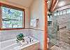 Downstairs Master bathroom. Soaking tub and walk in shower. 