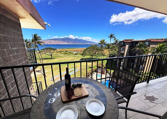 Imagine hearing the waves crash and enjoy dinner and wine on this secluded lanai.