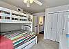 Triple bunk: Sleeps 4
Top - twin (max weight limit 150 pounds)
Middle - full
Pull-out - twin
