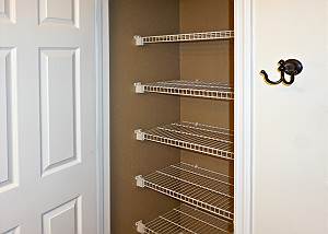 A large storage closet for linens is in the upstairs Guest Bath.