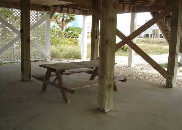 picnic table in the carport