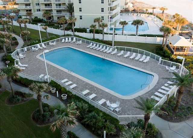 View of the pool from the balcony