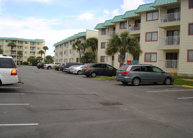 Looking toward the building from the pool and beach