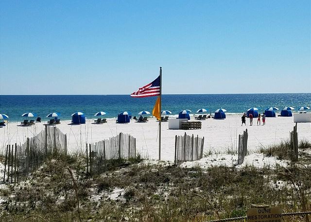 Beach in front of complex
