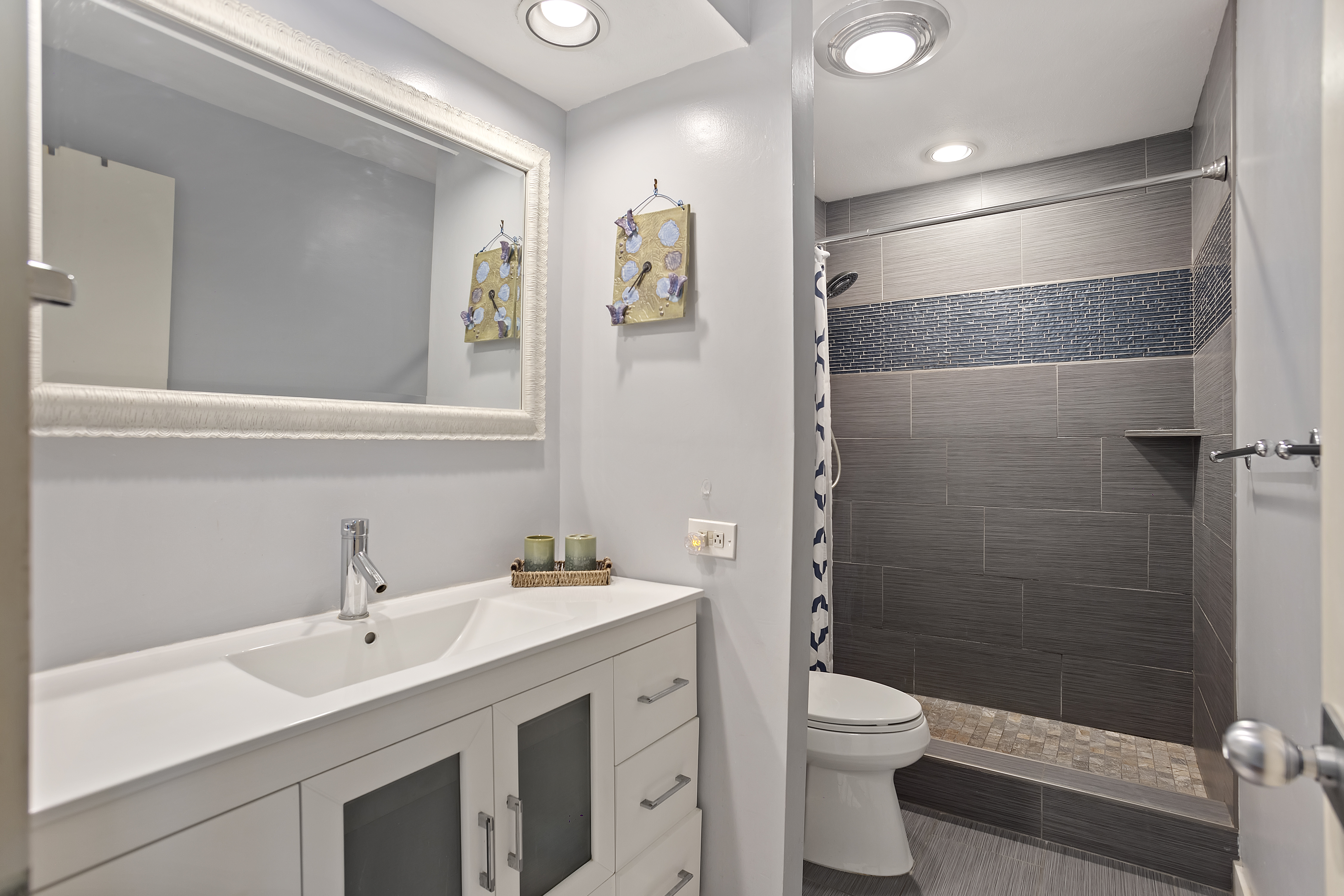 Modern Primary Bathroom with Walk-In Shower