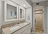 Large vanity for two and a walk-in shower