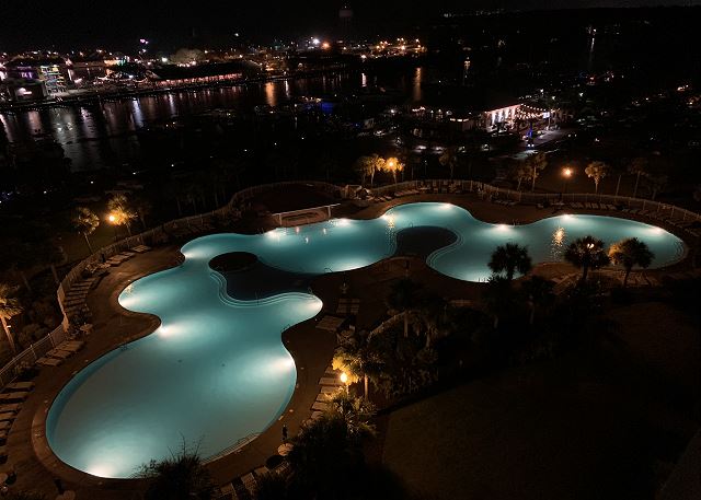 North Tower Pool Area at Night