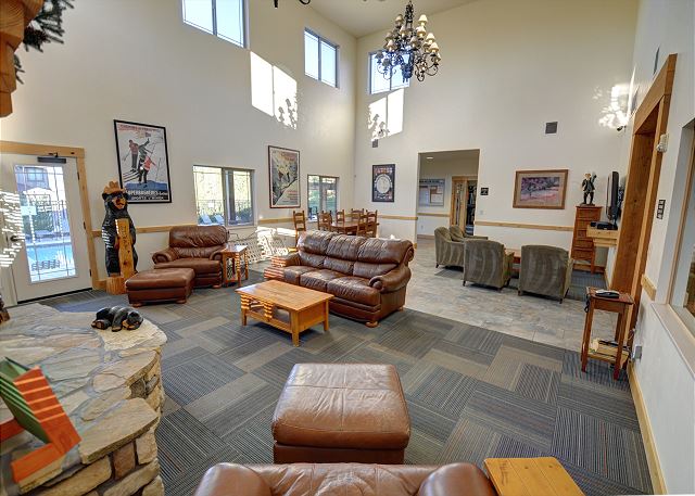 Bear Hollow Clubhouse Common Area with TV and Gas Fireplace