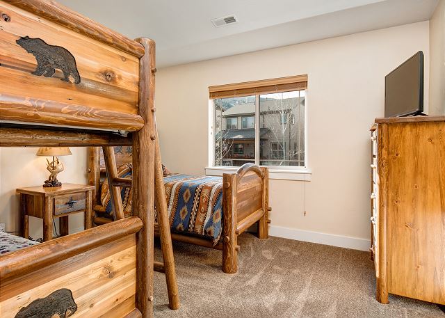 Upstairs Bunk Room: Twin over Twin Bunk PLUS Twin Bed and TV