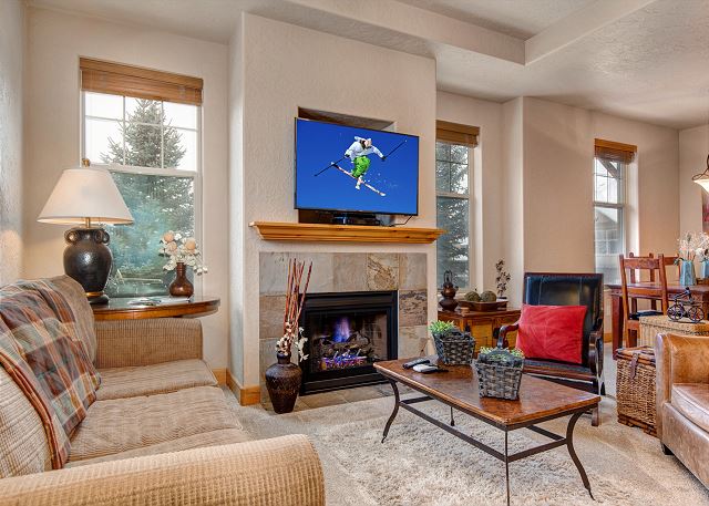 Living Room with Sleeper Sofa, Gas Fireplace and TV