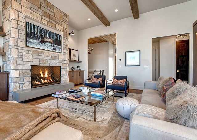 Living Room with Gas Fireplace, TV, Views